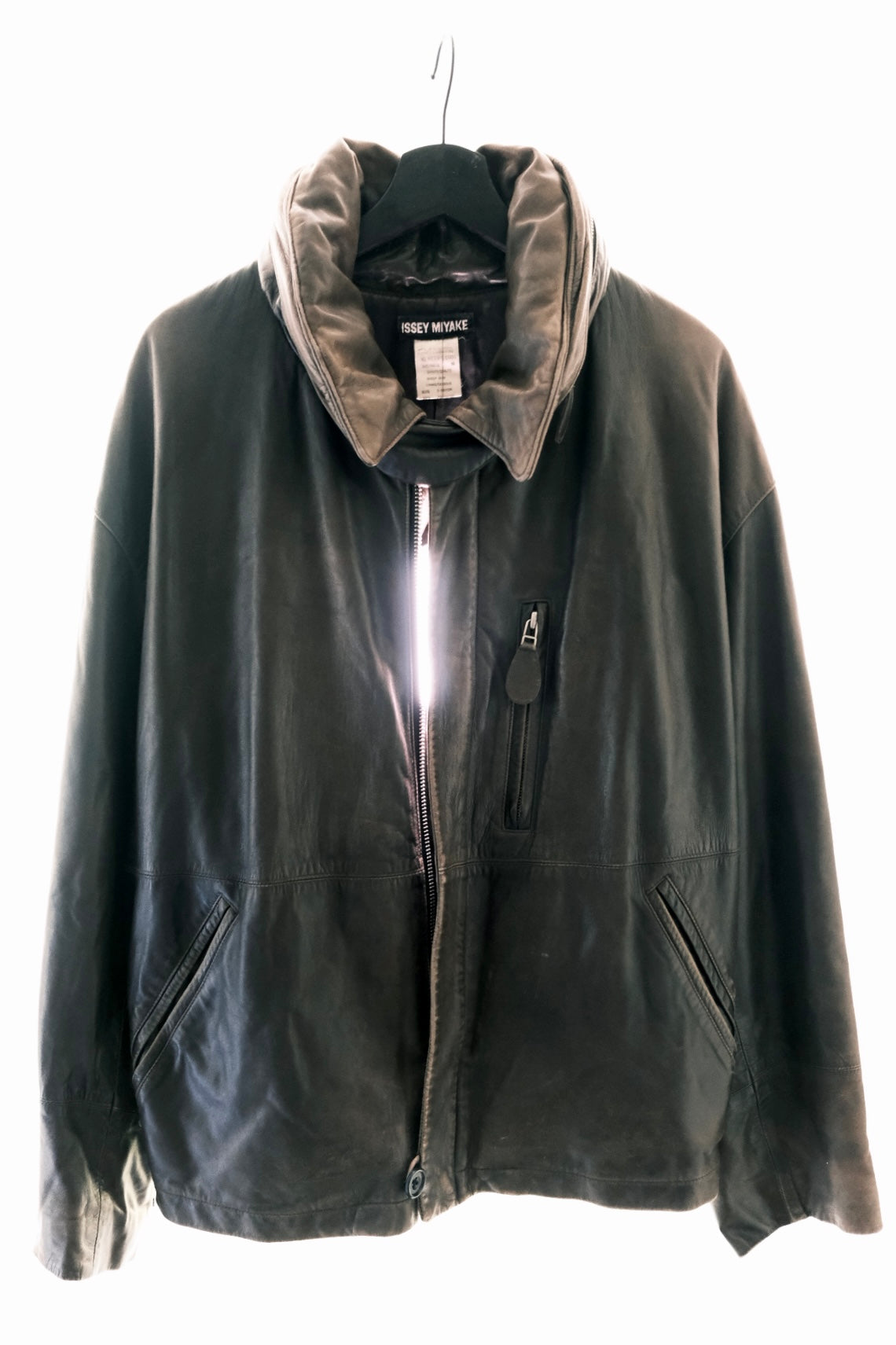 Issey Miyake FW1992 ‘Neck-Pillow’ Leather Jacket with Concealed Hood.