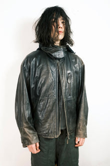 Issey Miyake FW1992 ‘Neck-Pillow’ Leather Jacket with Concealed Hood.
